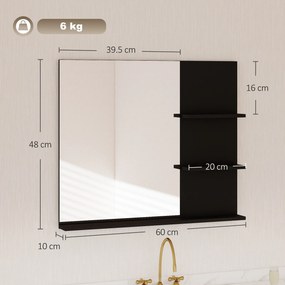 Kleankin Oglindă de Baie cu 3 Rafturi pentru Depozitare, Negru | Aosom Romania