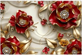 Tablou - Flori 3D Roșu-Auriu (90x60 cm)