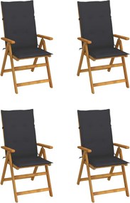 vidaXL Scaune grădină rabatabile cu perne, 4 buc., lemn masiv acacia