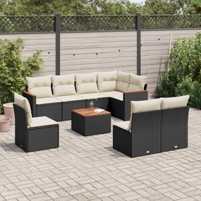 3258451 vidaXL Set mobilier de grădină cu perne, 9 piese, negru, poliratan