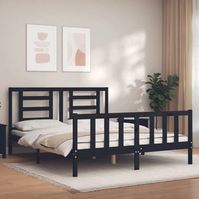 3192895 vidaXL Cadru de pat cu tăblie, negru, 160x200 cm, lemn masiv