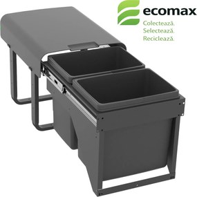 Cos gunoi incorporabil Ekko Front 40 Ecomax, cu extragere automata, colectare selectiva, gri antracit, 2 x 15 l Polipropilena, L:355 mm; A:465 mm;