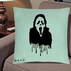 Perna Personalizata Halloween Ghostface Scream Picurand, 40x40 cm, Verde Menta, Husa Detasabila, Perna Inclusa, BEKZ®