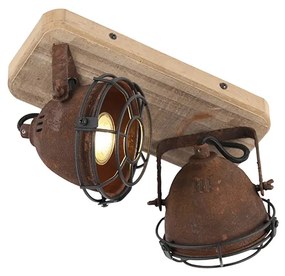 Spotlight industrial ruginiu-maroniu cu lemn inclinabil 2 lumini - Gina