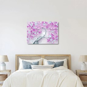 Tablouri cu flori pe trunchi argintiu - abstract (70x50 cm)
