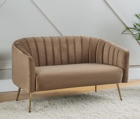 Canapea de design cu 2 locuri, ţesătură Velvet maro/gold crom-auriu, BAGY