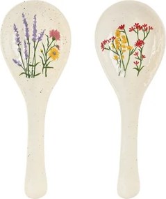 Set 2 suporturi pentru lingură din porțelan cu motive florale, 10×27,5×2,7 cm, „Bloom"