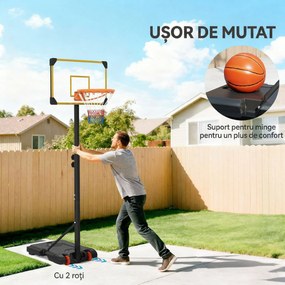 SPORTNOW Coș de Baschet pentru Copii 6-14 Ani, Coș de Baschet cu Înălțime Reglabilă, Roți și Bază Umplută, 71x46 cm, Galben | Aosom Romania