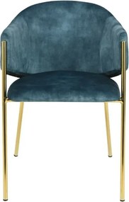 Set de 2 scaune aspect retro, Metal Auriu, Catifea Turcoaz, NOBLESSE A-47581 VC