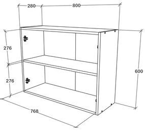 Corp haaus Karo, 2 Usi, cu sticla, Stejar Bronz/Alb, 80 x 30 x 60 cm