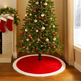 Covoras pentru bradul de Craciun RED VELVET 90 cm, rosu