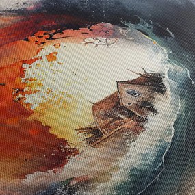 Tablou - În vârtejul potopului, acuarelă (cu ceas) (90x30 cm)