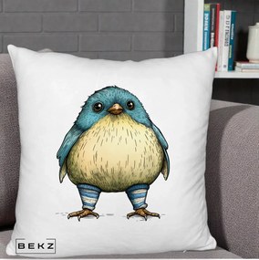 Perna Decorativa Pasare Albastra cu Sosete Albastre, 40x40 cm, Alb Pufos, Husa Detasabila, Perna Inclusa, BEKZ®
