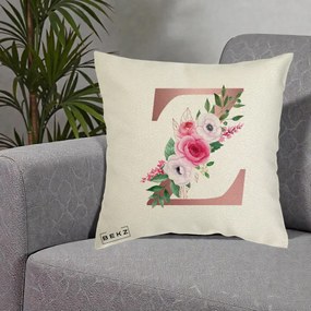 Cadou Personalizat - Perna Personalizata Monograma Rose Gold Litera Z, 40x40 cm, Ecru, Husa Detasabila, Perna Inclusa, BEKZ®