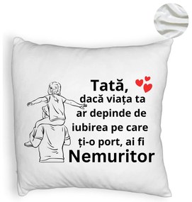 Perna Decorativa Fluffycu Text pentru Tata 8, 40x40 cm, Alba, Husa Detasabila, Burduf