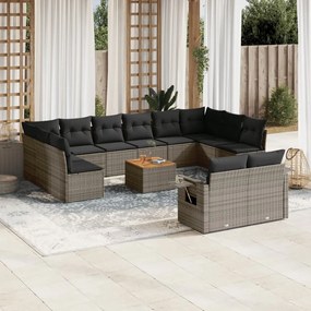 3257131 vidaXL Set mobilier de grădină cu perne, 13 piese, gri, poliratan