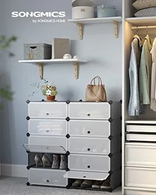 Organizator incaltaminte cu 10 compartimente, polipropilena / metal, alb / gri, Songmics