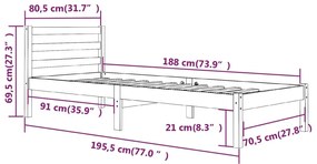 Cadru de pat mic Single 2FT6, gri, 75x190 cm, lemn masiv de pin Gri, 75 x 190 cm