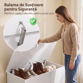 HOMCOM Ladă de Depozitare, Bancă pentru Pantofi cu Capac de Siguranță, pentru Capătul Patului, Alb | Aosom Romania