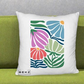 Perna Decorativa Flori Grafice Multicolore Modern, 40x40 cm, Alb Pufos, Husa Detasabila, Perna Inclusa, BEKZ®