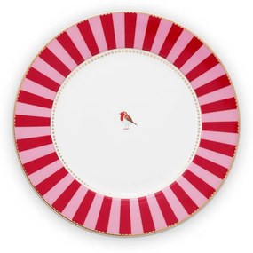 Farfurie din porțelan, Pip Studio, Stripes Red, 26.5cm, colecția Love Birds