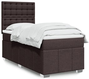 vidaXL Pat box spring cu saltea, maro închis, 100x200 cm, textil