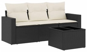 3218656 vidaXL Set mobilier de grădină cu perne, 4 piese, negru, poliratan