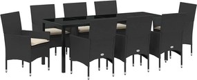 vidaXL Set de masă pentru grădină cu pernă 9 pcs Negru poliratan