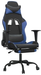 345411 vidaXL Scaun de gaming masaj/suport picioare negru&albastru piele eco