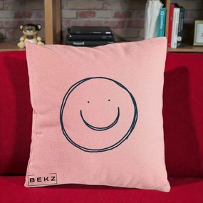 Perna Decorativa Smile Desen Minimalist, 40x40 cm, Roz, Husa Detasabila, Perna Inclusa, BEKZ®