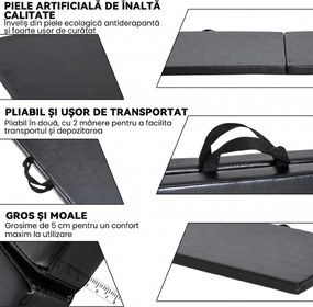 HOMCOM Tapet de Gimnastică Pliabil, Tapet Fitness Gros de 5 cm și Antialunecare, 180x60x5 cm, Negru | Aosom Romania