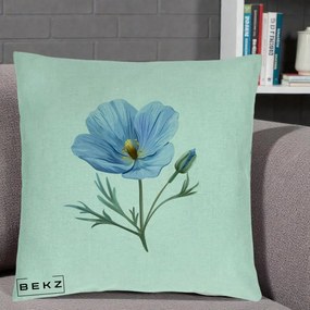 Perna Decorativa Mac Albastru Acuarela, 40x40 cm, Verde Menta, Husa Detasabila, Perna Inclusa, BEKZ®