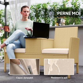 Outsunny Canapea Rattan Extensibilă, Depozitare Kaki | Aosom Romania