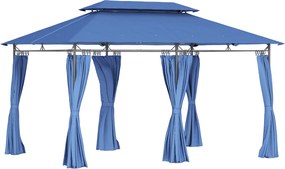 Outsunny Tonelă de grădină 3 x 4 m cort de recepție cu 6 draperii detașabile și acoperiș dublu pentru patio, festival, albastru închis | Aosom Romania