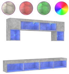 3216707 vidaXL Unități TV de perete cu LED-uri 6 piese gri beton lemn compozit