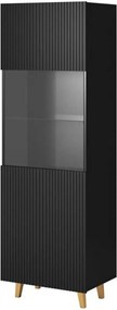 Vitrina PAFOS, negru, PAL laminat/sticla, 60x40x182 cm