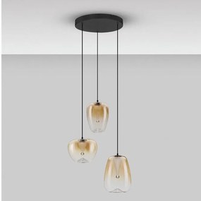 Lustra moderna cu 3 pendule LED, Metal, Sticla, Chihlimbar, OBLO