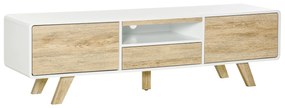 Mobilier Suport TV Cu Usi si Sertar HOMCOM, Dulapior pentru TV de pana la 72" din MDF, 160x40x45cm Alb si Lemn | Aosom Romania