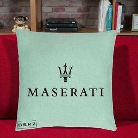 Perna Personalizata cu emblema Maserati, 40x40 cm, Verde Menta, Husa Detasabila, Perna Inclusa, BEKZ®