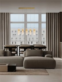 Lustra moderna cu 5 pendule LED, Metal, Auriu, Sticla, Amber, Norma