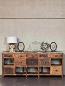 Bufet din lemn reciclat, cu sertare si rafturi, aspect vintage, Fabrica