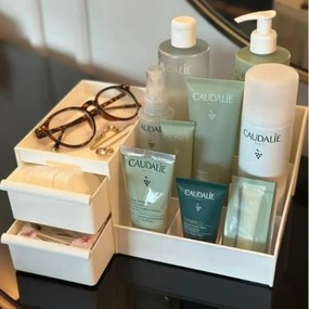 Resigilat: Organizator pentru machiaj Hermia 200BYR1102, 28x17x13 cm, Fara BPA, Plastic, Alb