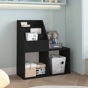 339516 vidaXL Raft reviste pentru copii, negru, 71x30x78,5cm, lemn prelucrat