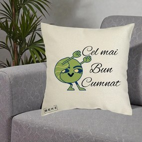 Cadou pentru Cumnat - Perna Personalizata Cel mai Bun Cumnat cu Personaj Funny Verde, 40x40 cm, Ecru, Husa Detasabila, Perna Inclusa, BEKZ®