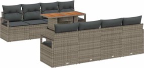 vidaXL Set de canapele pentru grădină cu pernă 9 pcs Gri și Brown