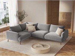 Colțar gri cu tapițerie din catifea (cu colț pe partea stângă/în formă de ”L”) Naomi – Micadoni