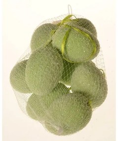 Ouă artificiale suspendate verzi, set de 9 bucăți, în. 6 cm, în plasă