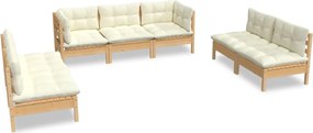 vidaXL Set mobilier grădină cu perne crem, 7 piese, lemn masiv de pin