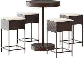 vidaXL Set mobilier bar de grădină cu perne, 5 piese, maro, poliratan