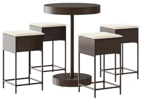 3261443 vidaXL Set mobilier bar de grădină cu perne, 5 piese, maro, poliratan